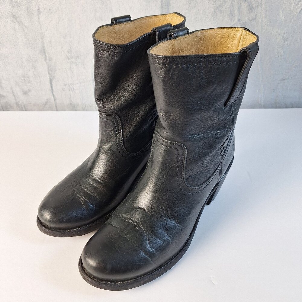 Frye Black Carmen X Stitch Short D Boots Womens Size 8M EC
